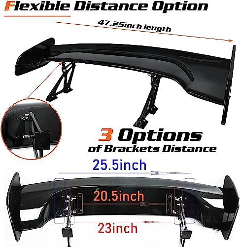 Kkoneauto 47Inch Gt Wing Spoiler Adjustable Car Rear Trunk Spoiler Wing Racing Spoiler Universal, Lightweight Abs Car Spoiler Wing Gt Style (Glossy Black) #TOP2