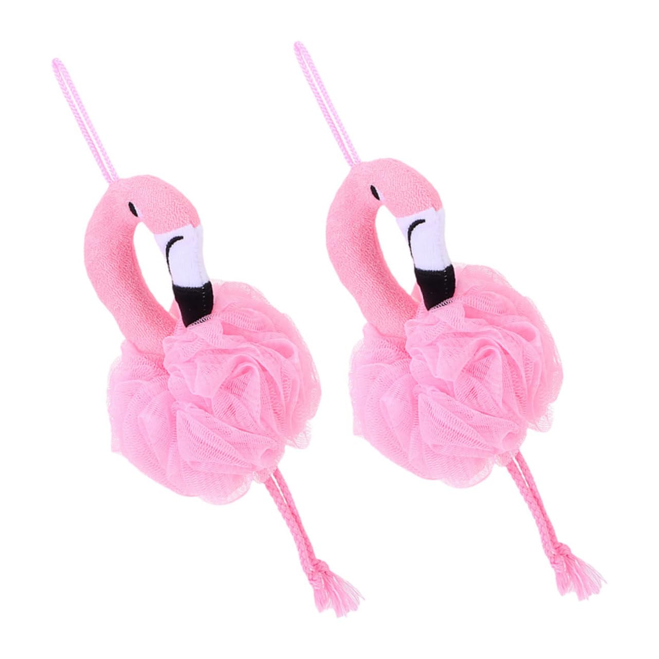 VANZACK 2Pcs Flamingo Loofah Bath Sponge Set - Exfoliating Body Scrubber for and Adults - Soft Mesh Shower Ball for Gentle Cleansing and Foaming Fun in The Bath