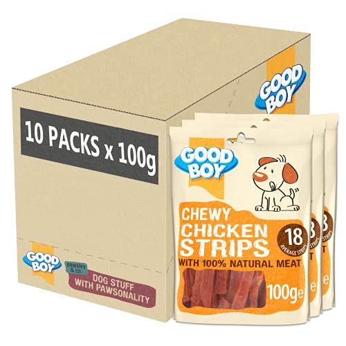Good Boy - Chewy Chicken Strips - Dog Treats - Made with 100% Natural Chicken Breast Meat - 100 g - Wheat and Cereal Free Dog Treats - Case of 10