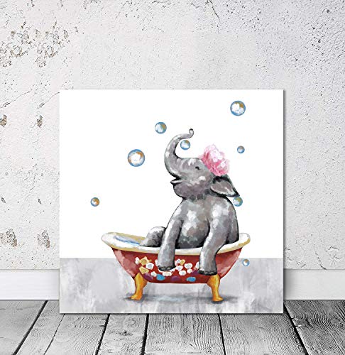 Artbones Canvas Wall Art Elephant Giraffe Painting Funny Bathroom Decor Pictures Modern Canvas Prints, Framed Ready To Hang #TOP1