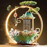 HSINYA Buddha Tabletop Water Fountains Indoor Waterfall Desktop Fountain for Meditation with Mist Japanese Fountain with Fake Plants Feng Shui Office Home Decor for Good Luck Wealth (Buddha)