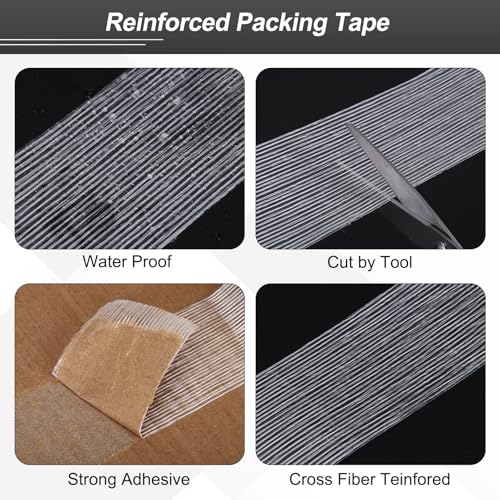 Image of MECCANIXITY Strapping Tape, 20 Roll 1 /2 Inch x 55 Yards Reinforced Packing Tape Filament Tape Heavy Task Packing Transparent 5.9 Mil Striped for Package Transport Electric Equipment Packaging