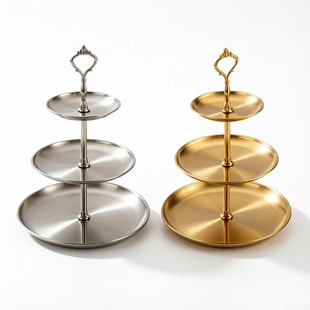 Présentoir à gâteau rond à 3 étages en acier inoxydable pour cupcakes et collations, plateau à gâteau empilable pour mariage, anniversaire, fête, facile à nettoyer, doré/argenté (or)