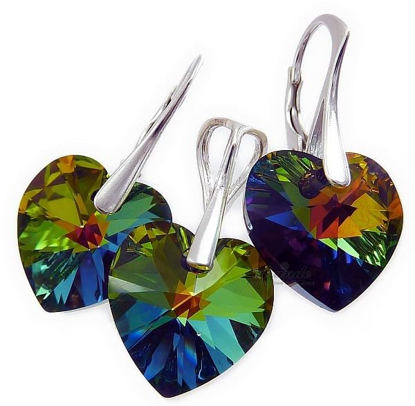 Pendientes colgante Vitrail corazones plata de ley 925 conjunto joyeria