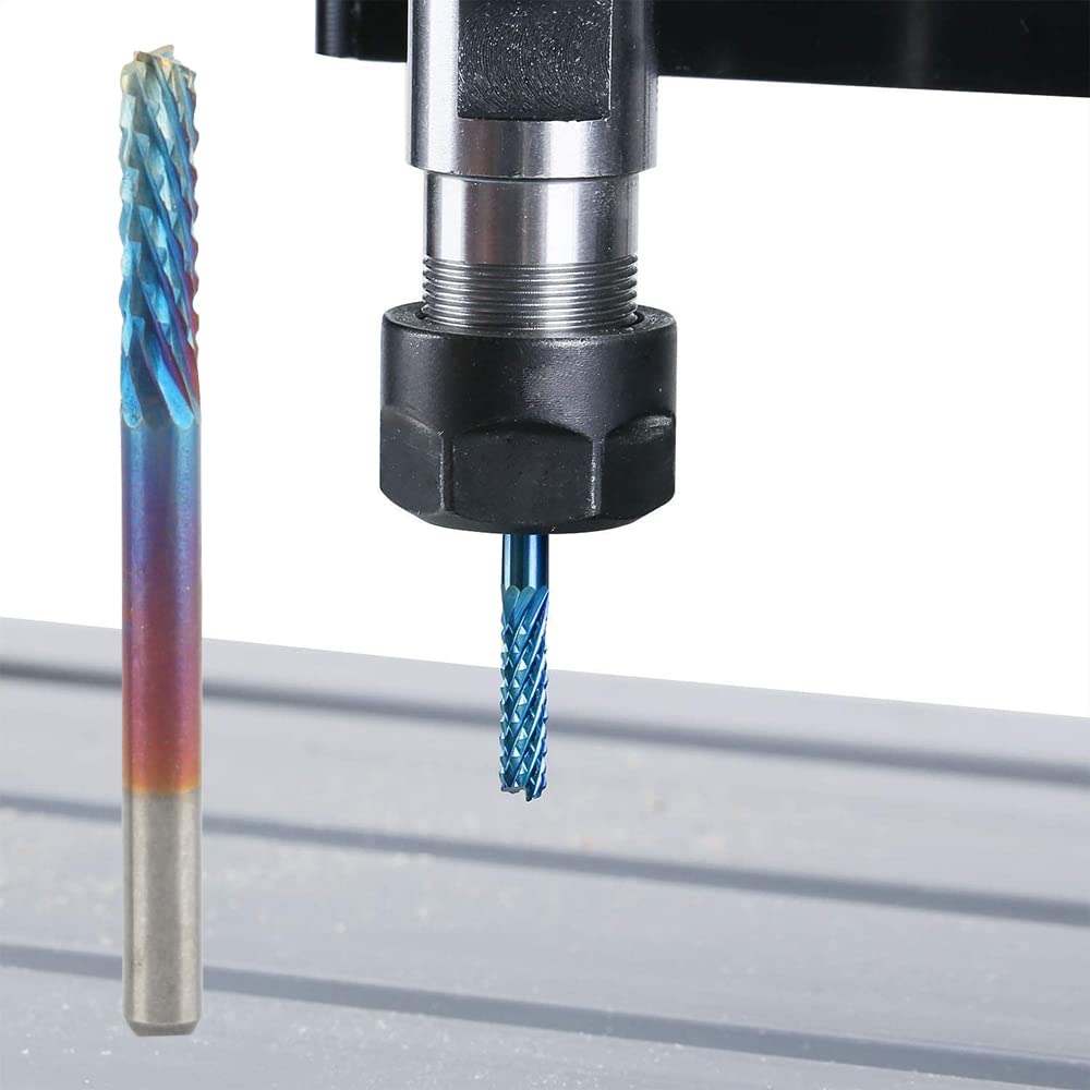 Eyech 10Pcs Nano Blue Coat End Mill CNC Router Bits for PCB Mould Plastic Fiber Carbon Fiber Hard Wood 1/8" Shank,1.5-3.175mm