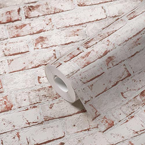 BRICOFLOR Steine Tapete | Vliestapete in Steinoptik mit 3D Effekt | Mauertapete in Weiß und Rot im Industrial Style | Vintage Steintapete ideal für Küche und Wohnzimmer