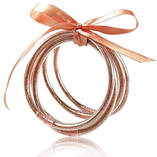 Mjartoria Glitter Jelly Bangles Bracelets Set Glitter Filled Jelly Silicone Bracelets For Women Girls (Rose Gold) #TOP27