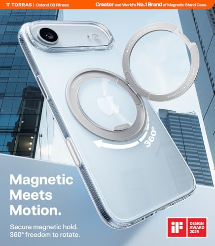 Image of TORRAS 360 Magnetic Stand for iPhone Air Case, [Fit for MagSafe] [Military-Grade Protection] Slim Case for iPhone 17 Air, 2025, Clear, Ostand O3 Fitness Series