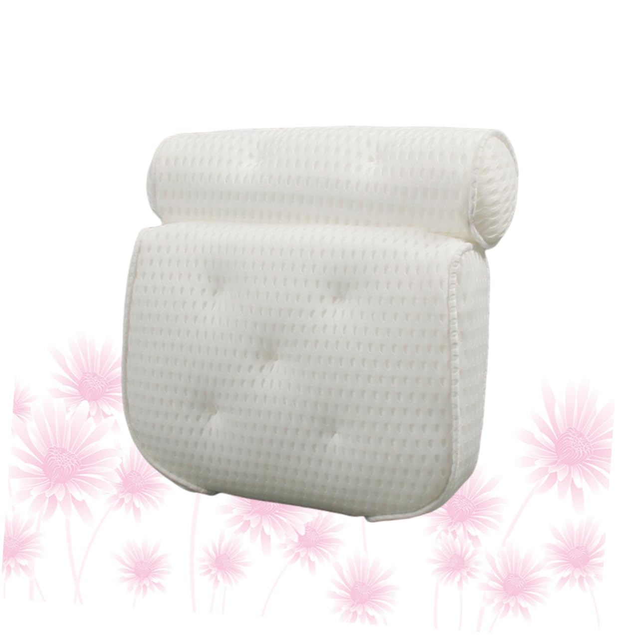 Beaupretty Oreiller Repose-tête et Nuque en Polyester Blanc Ventouses pour Bain à Domicile, Forme Confortable pour Relaxation et Soutien
