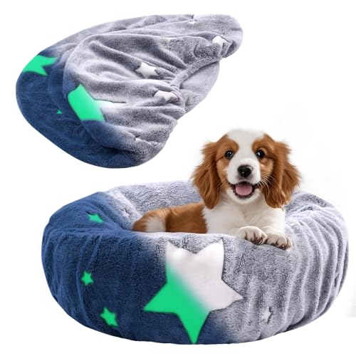 Hoopttay Glow in The Dark Dog Bed Cover - Replacement Washable Protector with Gray Star Pattern & Elastic Edges for Small & Medium Beds, 20" x 9.8"