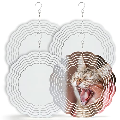 SAVITA 4pcs Sublimation Wind Spinner Blanks, 8 inch Metal Sublimation Blanks Spinners Wind Spinners for Crafts 3D Wind Spinners Hanging for Indoor Outdoor Garden Lawn Yard Decoration, White (F02016)