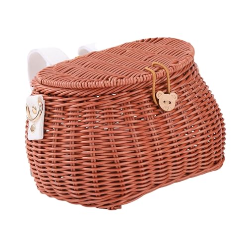 Cesta de bicicleta para niños, cesta de almacenamiento duradera para manillar de bicicleta, color marrón, 19 x 15,5 x 13 cm