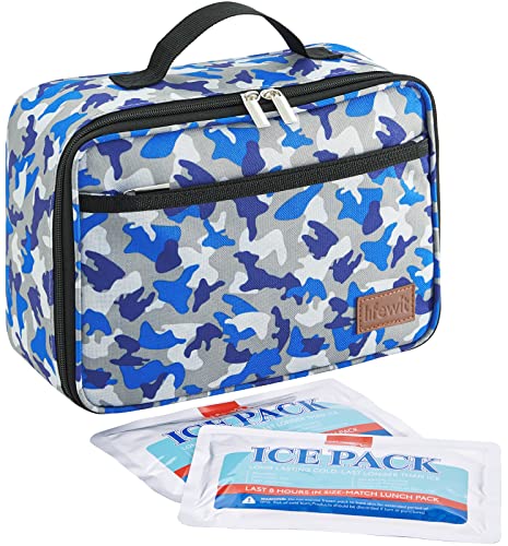 Lifewit Freezable Lunch Box, Insulated Reusable Lunch Bag With 2 Ice Packs, Mini Cooler Snack Bag For Bento Box For Salad, Sandwich, Snacks For Boys/Girls/Men/Women For School/Work/Daycare, Blue Camo #TOP21