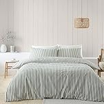 Catherine Lansfield Brushed Cotton Stripe Reversible Single Duvet Cover Set with Pillowcase Green