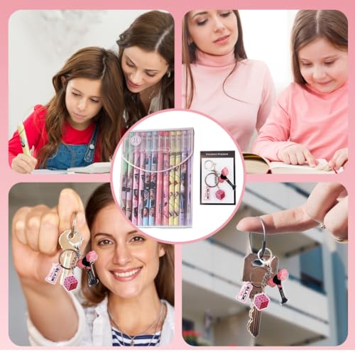 CWED Blackpink 12 Stifte Set Merchandise Kugelschreiber Set Kpop Zubehör, Blackpink Fanartikel, Mit Schlüsselanhänger Kpop Merch, Geschenkidee für Blackpink Fans