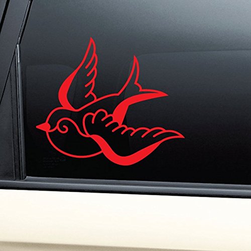 Nashville Decals Sparrow Tattoo Vinyl Decal Laptop Car Truck Bumper Window Sticker - Red