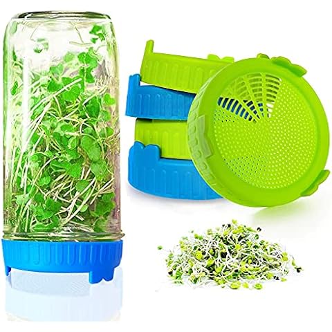 Seed Sprouting Jar Kit - Wide Mouth 86mm Caliber Food Grade Pp Plastic Sprouting Jar Lid, Seed Mason Jar, for Growing Broccoli, Alfalfa, and Bean Sprouts, 6Pcs Cover