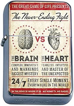 Silver Flip Top Oil Lighter Vintage Poster D-212 The Never Ending Fight The Brain Vs The Heart