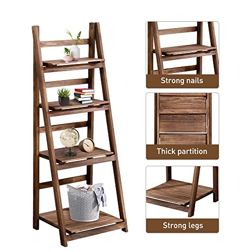 ECOMEX-Ladder-Shelf-Bookcase4-Tier-Leaning-Ladder-BookshelfIndustrial-Bathroom-Shelf-Multifunction-Standing-Organizer-Shelf-for-Living-RoomHome-Office-and-KitchenBrown