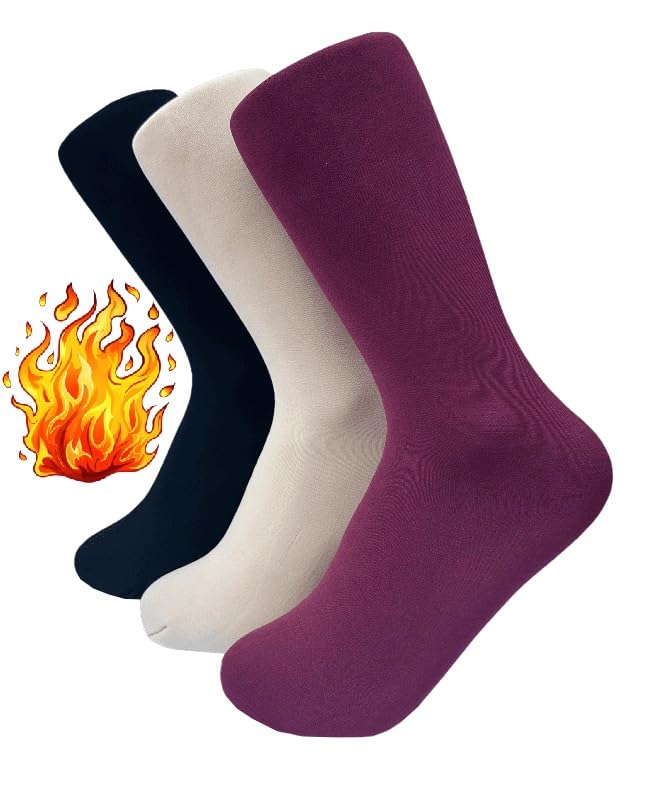 3 Pair Red/Beige/Black Fleece Socks Soft & Cozy Solid Fur Winter Woolen Thick Warm Fur Lined Stretchy Elastic Socks (Without Thumb) for Girls/Ladies/Women/Men-image-23