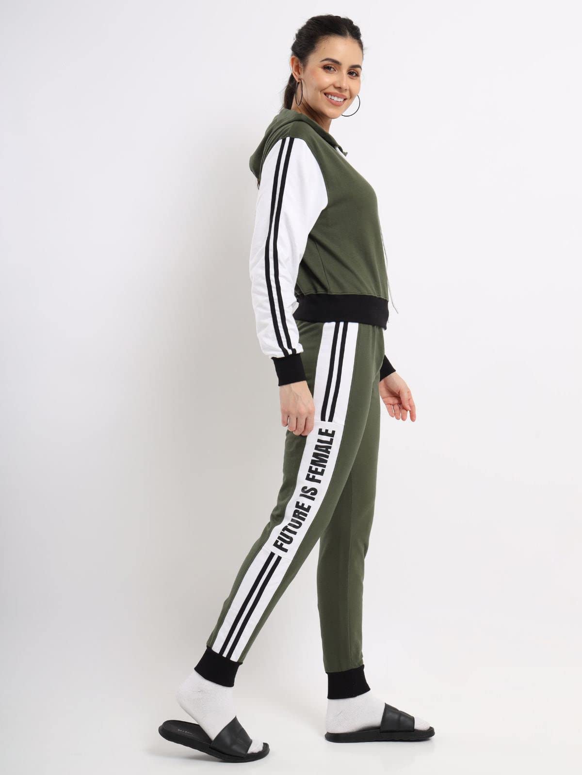 NOBERO Leah Co-ord Damen Sportanzug Oliv Grün Winterkleidung Baumwolle Damen Winterkleidung Set Damen Winterbekleidung Damen Winterbekleidung