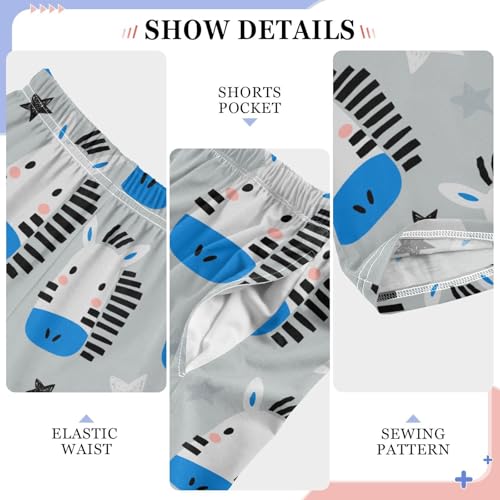 Zebra and Star Boys Long Pants Soft Trousers Elastic Waist Kids Lounge Bottoms with Pockets S-XL4