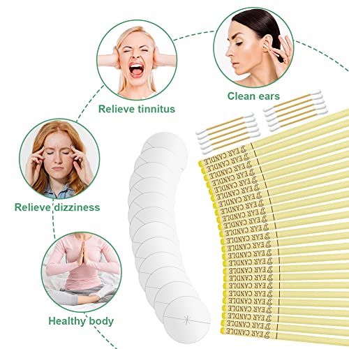 ACWOO Natürliche Ohrenkerzen, 24 Stück Ohrenschmalz Entferner Kerzen Ohrenkerze Kit, Ohrkerzen Zur Reinigung Mit 12 Schutzscheiben, Ohren Kerzen Zum Reinigen Für Ntspannen, Beige