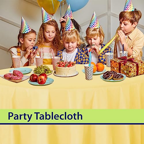 Image of Party Dimensions Yellow Disposable Plastic Tablecloth for Round Tables (12 Pack) 84 inches Table Cloths for Parties, Events & Weddings, Indoors & Outdoors, Plastic Table Cover
