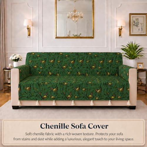 Image of STITCHNEST 'Eden Weaves Collection Series' 3 Seater Sofa Cover | Full Coverage with Armrest Pockets | Elegant Woven Fabric, Decorative Tassels, Washable & Durable for Modern Living