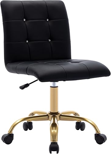 DUHOME Silla de escritorio con ruedas para mujeres y niñas, elegante silla de tocador con ruedas con botones, silla de oficina en casa para