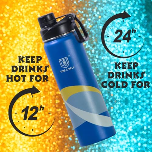 Image of TOM&BELL Water Bottle for Kids, Kids Water Bottle for School, 304 Stainless Steel hot and Cold Thermosteel Leakproof Water Bottle, Double wall Bottle (Blue650, 650 ml)