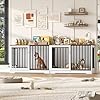 FirFurd Dog Crate Furniture Dog Cage for Large Breeds Wooden Puppy Kennel with Sliding Doors & 2 Bowls Heavy Duty Pet House Indoor Sideboard Cabinet White+Brown 120x90x60cm