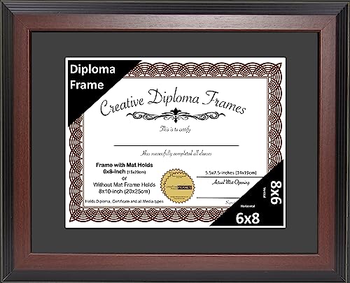 Creative Picture Frames 6x8 Mahogany Finish Diploma Frame with Black Matting Holds 6 by 8-inch Documents with Glass and installed Wall Hanger