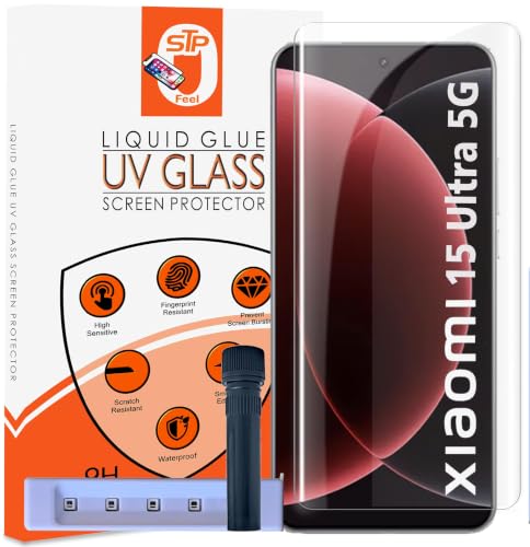 Image of STP FEEL UV HD+ Tempered Glass Screen Protector Guard Compatible For Xiaomi 15 Ultra 5G (6.73 Inch, Pack of 1) Full Adhesive UV Curved Case Friendly HD Clarity with easy installation kit