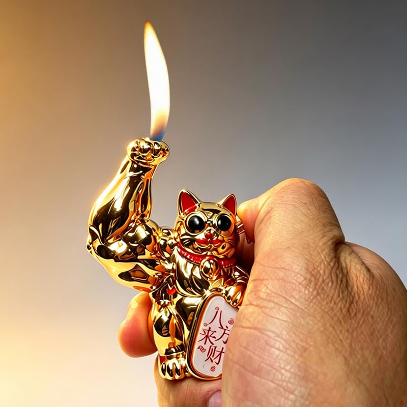Set de 2 Encendedores de Soplete con Diseño Gato Dorado miniatura 3