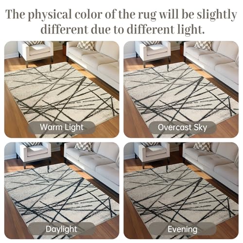 Leesentec Alfombra Salon Bohemia Artística Vintage Oriental Suave Superficie felpuda,Base Vinílica Antideslizante Única para Salón,Dormitorio,Felpudo Entrada Casa (Beige/A Rayas Negro, 80 x 120 cm) - imagen 7