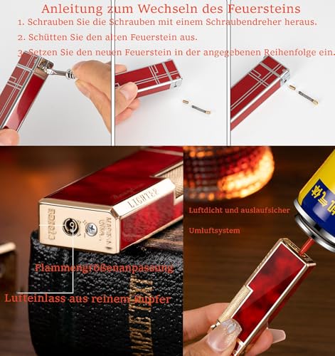 Encendedor clásico de rueda lateral, recargable, cuerpo metálico con diseño en resina miniatura 5