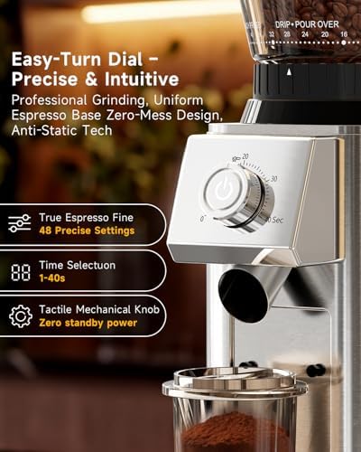 IAGREEA Coffee Grinder for Home Use, Conical Burr Espresso Grinder 48 Grind - 4