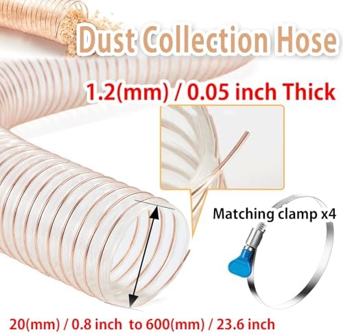 Flexible Vacuum Hose Dust Separator Pipe 325mm (12.8in) x 600cm (236in) - Puncture Resistant PU Polyurethane, 1.2mm Thick with 4 Clamps for Optimal Dust Collection