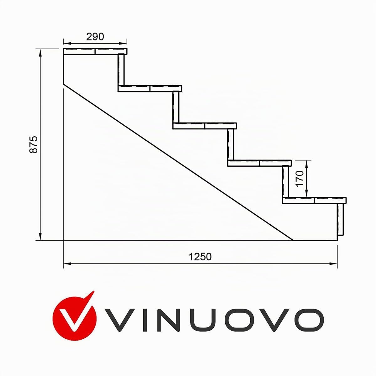 Escalera exterior de madera, de 2 a 7 peldaños, kit listo para usar, de madera, para jardín, balcón y terraza ( 5 peldaños sin contrahuellas,80 cm)