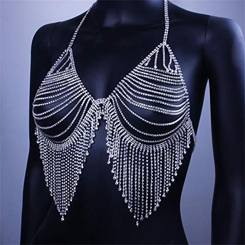 Silber- Jahrgang Strass Körper Kette BH Kristall Kette Bikini Truhe Körperzubehör Schmuck Damen sexy Dessous Nachtclub… – Bild 4