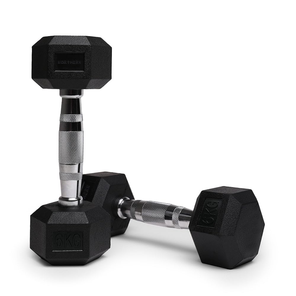 NORTHERN Hex Dumbbells Pair 1KG-10KG Pairs with Metal Handles Anti-Rolling Sports Weights Sets Home Gym Equipment Workout Fitness Hexagonal Rubber Coated Kit Weight Lifting Exercise Strength Training