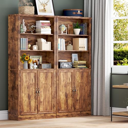 Image of BORNOON 70.1 inch Tall Bookshelf with Cabinet, 5-Tier Floor Standing Bookcase with Doors & Adjustable Shelves, 31.5 inch Wide Storage Shelf, Metal Handles, Modern Organizer for Home Office, Living Room
