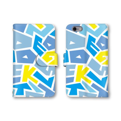 【ノーブランド品】 iPhone X 用 スマホケース 手帳型 カラフル 派手 文字 ブロック マルチカラー 青色 水色 2番 アイフォン テン 対応 ケース