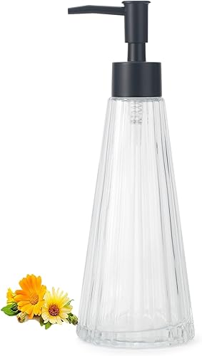 Dispensador de jabón de manos de 10 oz10.1 fl oz para baño, dispensador de jabón de cocina, dispensador de jabón de vidrio con bomba negra a prueba