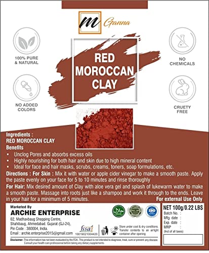mGanna 100% Natural Moroccan Red Clay Powder 0.22 lbs/ 100 g for Skin firming Hair Masks, Scrubs, Creams and Soap Making - Image 2
