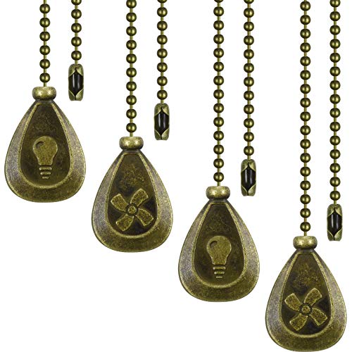 Image of Patelai 4 Pieces Ceiling Fan Pull Chain Extender Ornament 12 Inch Ceiling Pull Chain Extension Classic Drop Shaped Pendant Beaded Ball Cord for Fan light lamp decorative with Connector(Cinnamon)