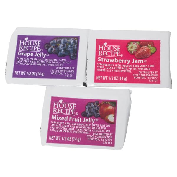 House Recipe Assorted Jelly & Jam Cups – 400 Count (0.5 oz Each), Includes Grape, Mixed Fruit, and Strawberry – Portion Control, Made with Real Fruit