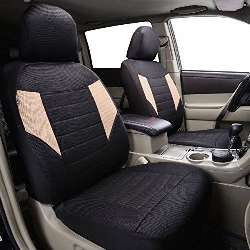 CAR PASS 6PCS Super Universal Fit Air Mesh Two Front Car Seat Covers Set Package-Fit for Vehicles,Suvs,Vans,Sedans,Airbag Compatiable (BLACK AND BEIGE) — view 4