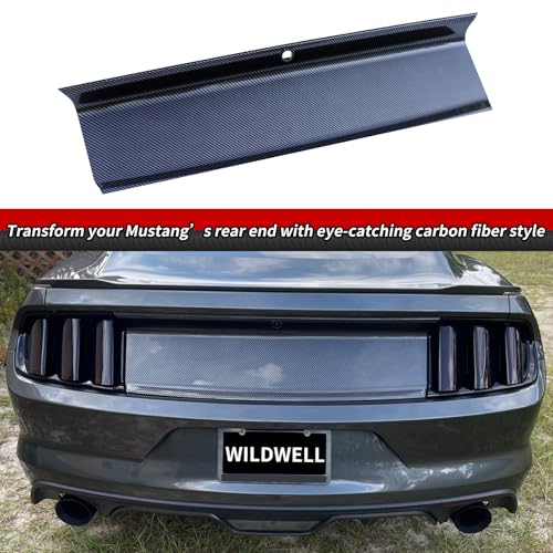 Image of WildWell Trunk Decklid Panel Compatible with 2015-2023 Ford Mustang | Rear Decklid Panel Trim Center Boot Cover Exterior Accessory Carbon Fiber Painted